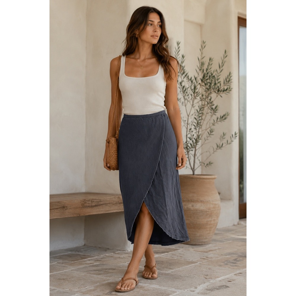 Mod o doc Skirt Womens Small Gray Slub Knit Faux Wrap Maxi Minimalist‎ Boho